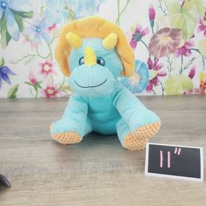 Hugfun Teal Dinosaur Triceratops Plush 11" Blue Dino Stuffed Animal
